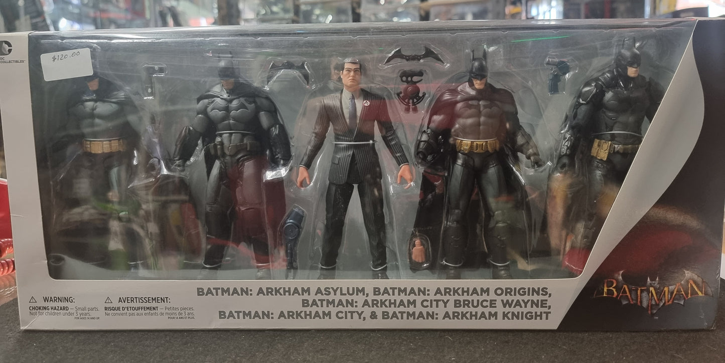 BATMAN: ARKAM ASYLUM, BATMAN: ARKHAM ORIGINS, BATMAN: ARKHAM CITY BRUCE WAYNE, BATMAN ARKHAM CITY, & BATMAN: ARKHAM KNIGHT SET