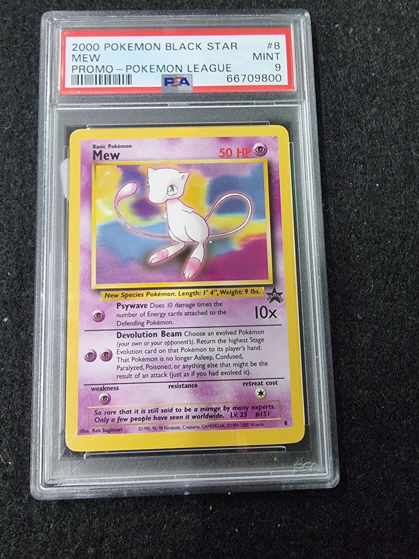 Pokemon Black Star Mew Holo 2000, Promo Pokemon League PSA 9 Mint