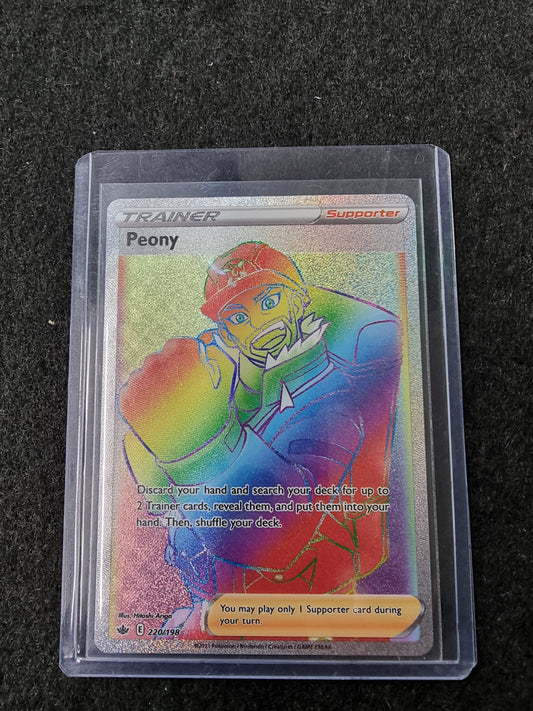 POKEMON ~ PEONY ~ 220/198 CHILLING REIGN RAINBOW FULL ART TRAINER SECRET RARE