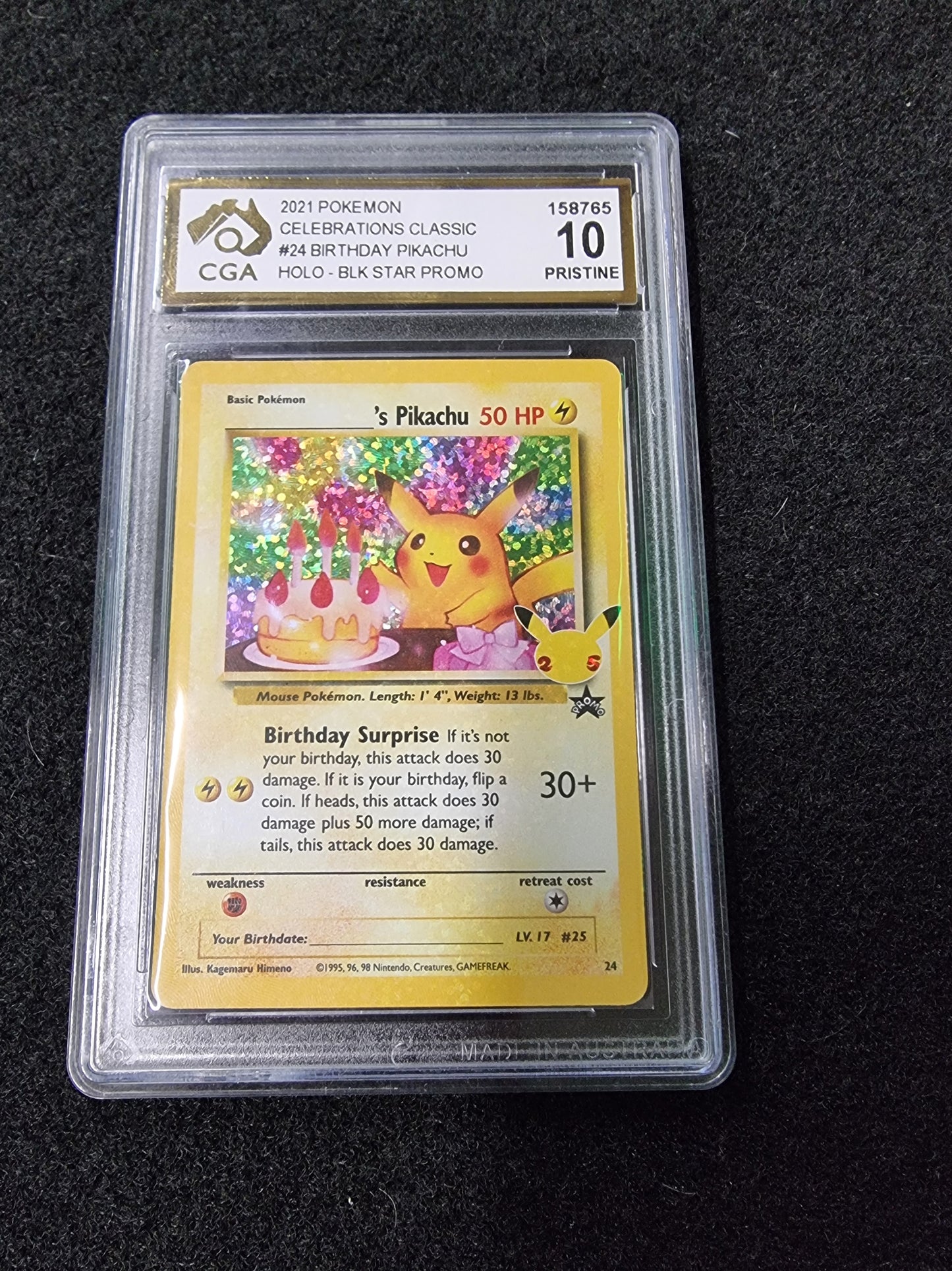 2021 Pokemon TCG Celebrations Classic Coll, Birthday Pikachu Holo #24 PSA 9