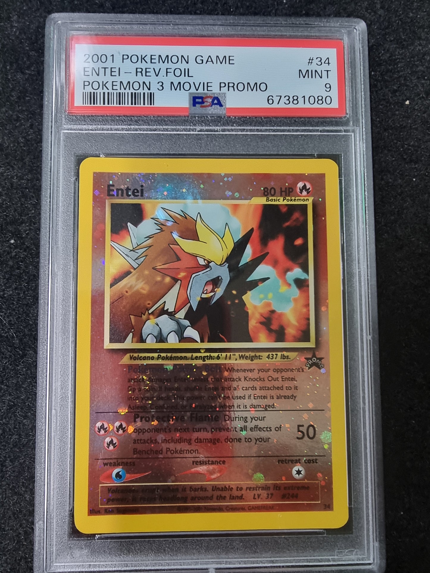 Entei 34 Reverse Holo Foil 3 Movie Promo 2001 PSA 9 Pokemon Card TCG Mint Swirl