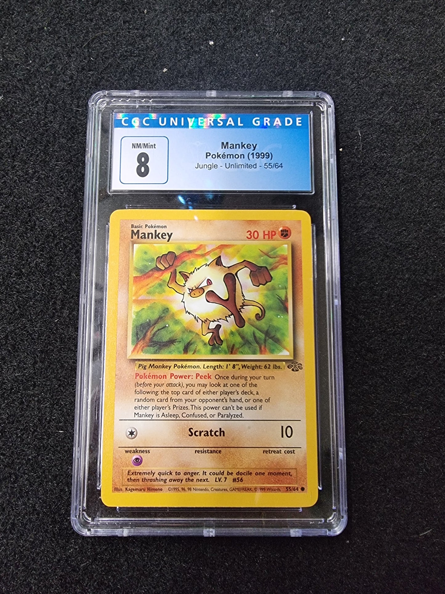 CGC 8 NM /MINT Mankey 55/64 1st Edition Jungle Pokemon Card