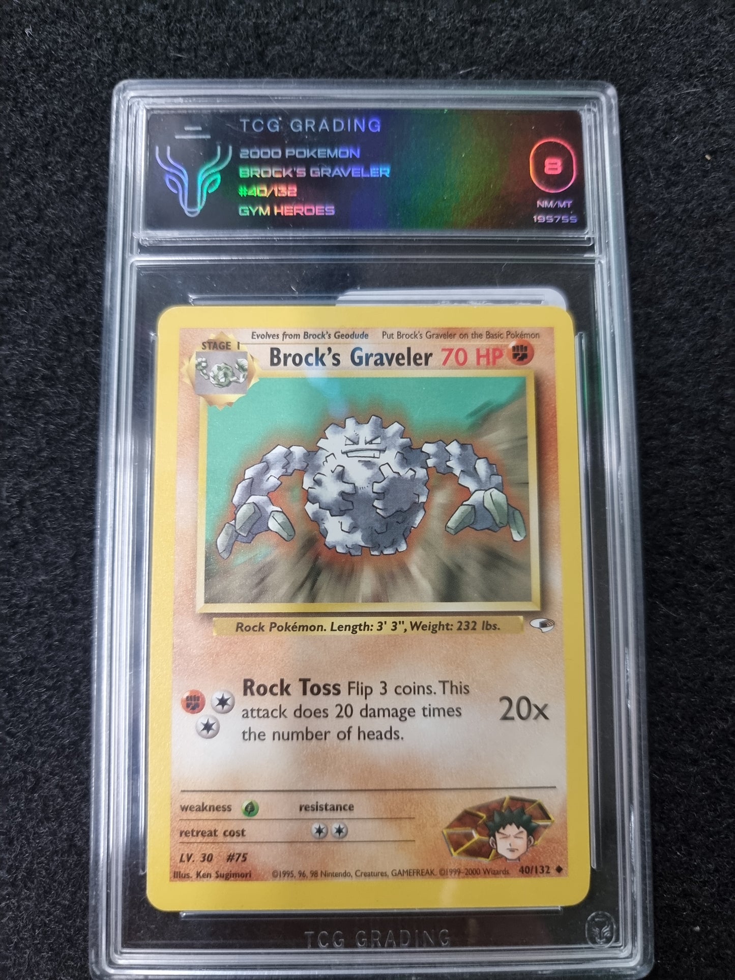 Pokemon Card - Brock's Graveler Uncommon Gym Heroes 40/132 LP TCG 8 NM/MT