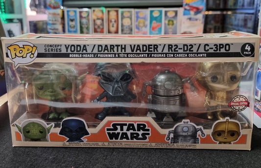 FUNKO POP STAR WARS YODA/DARTH VADER/R2-D2/C-3P0 4 PACK