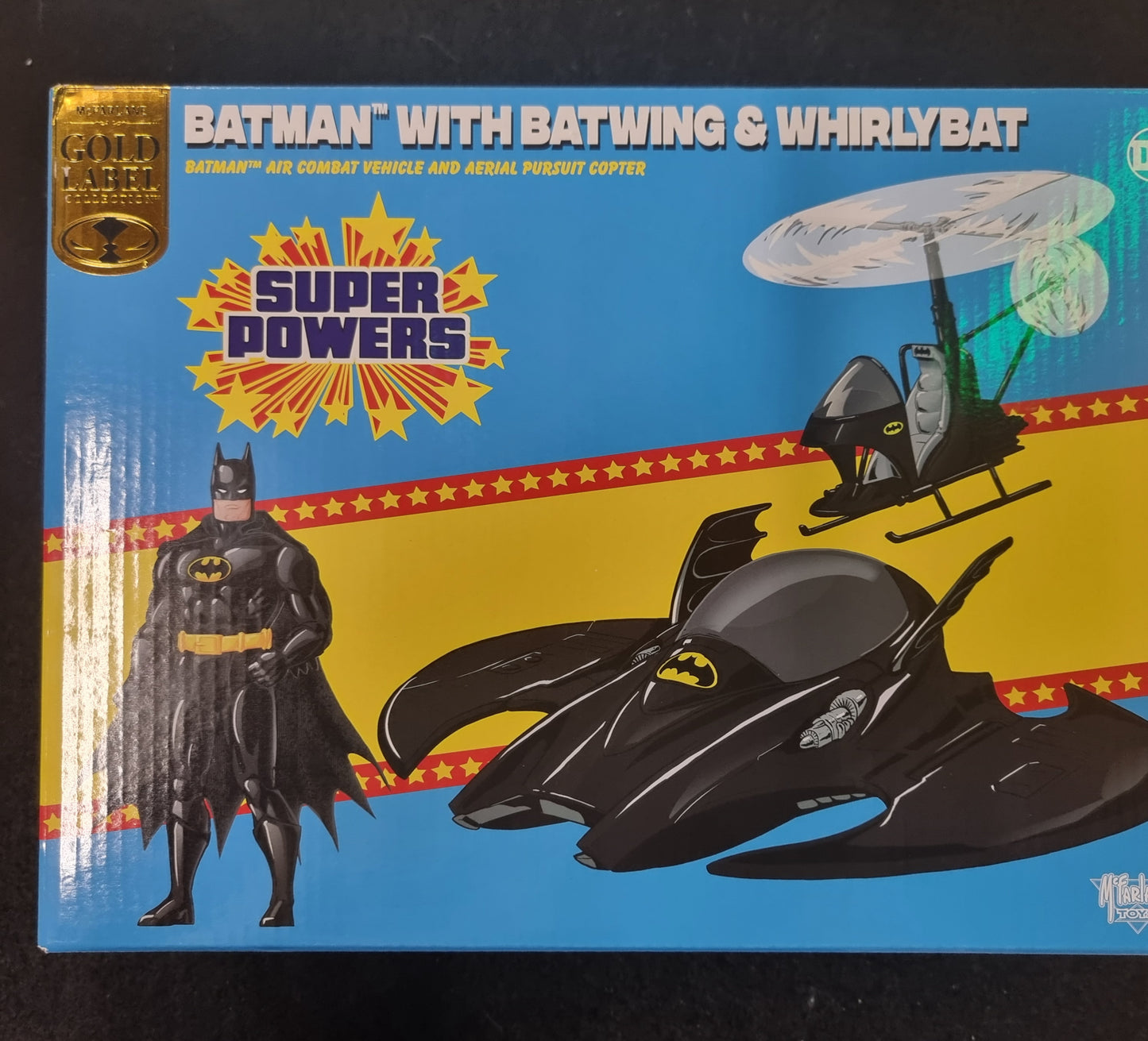 Super Powers Batman (Black) with Batwing and Whirlybat Gold Label 3 pack McFarlane