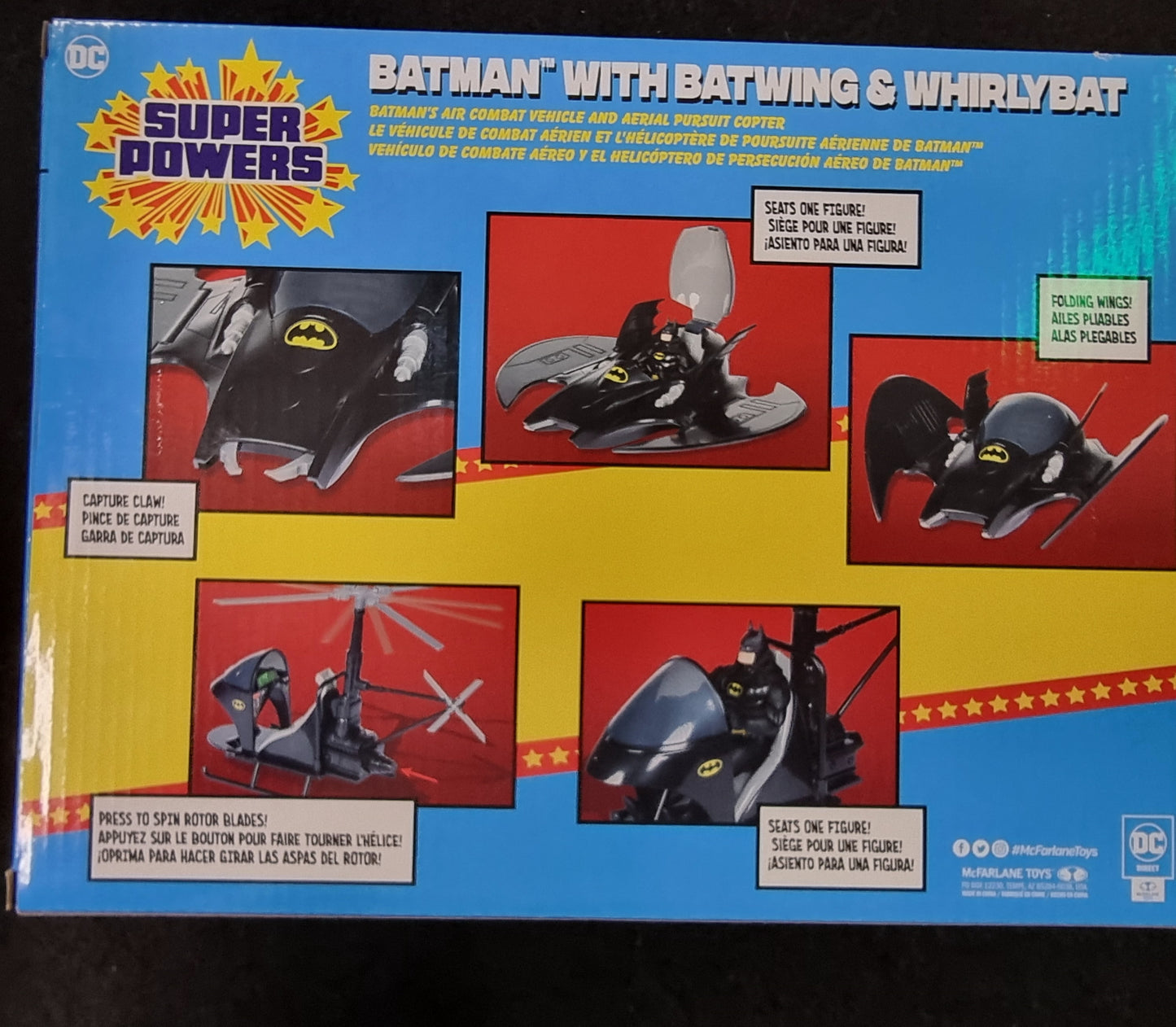 Super Powers Batman (Black) with Batwing and Whirlybat Gold Label 3 pack McFarlane