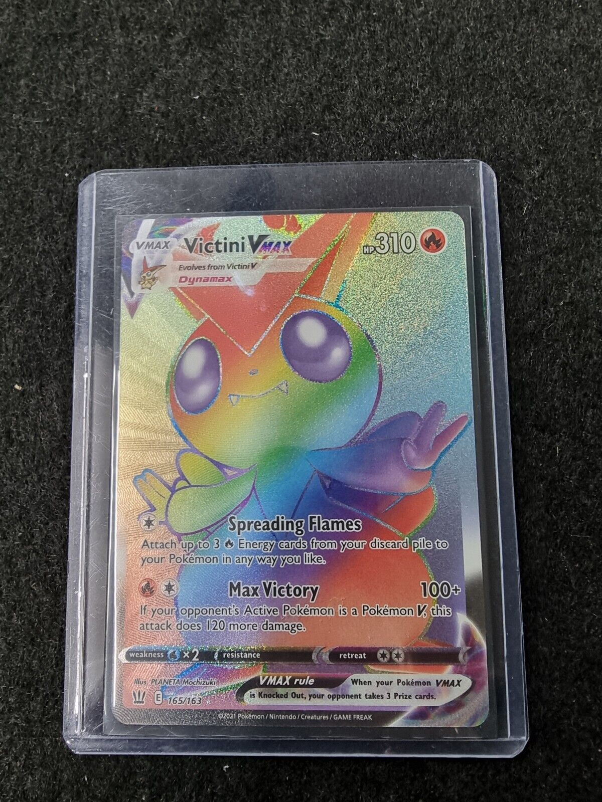 Victini Vmax 165/163 Battle Styles NM Full Art Secret Rainbow Rare Pokemon Card