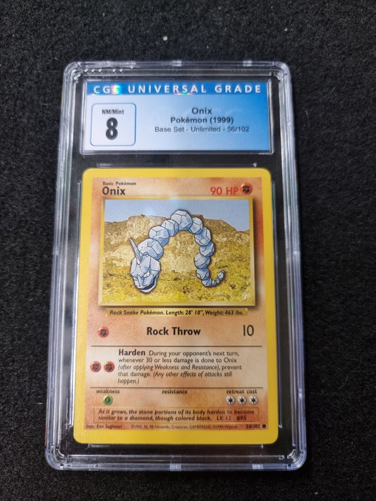 Onix Pokemon 1999 Base Set Unlimited 56/102 Graded CGC 8