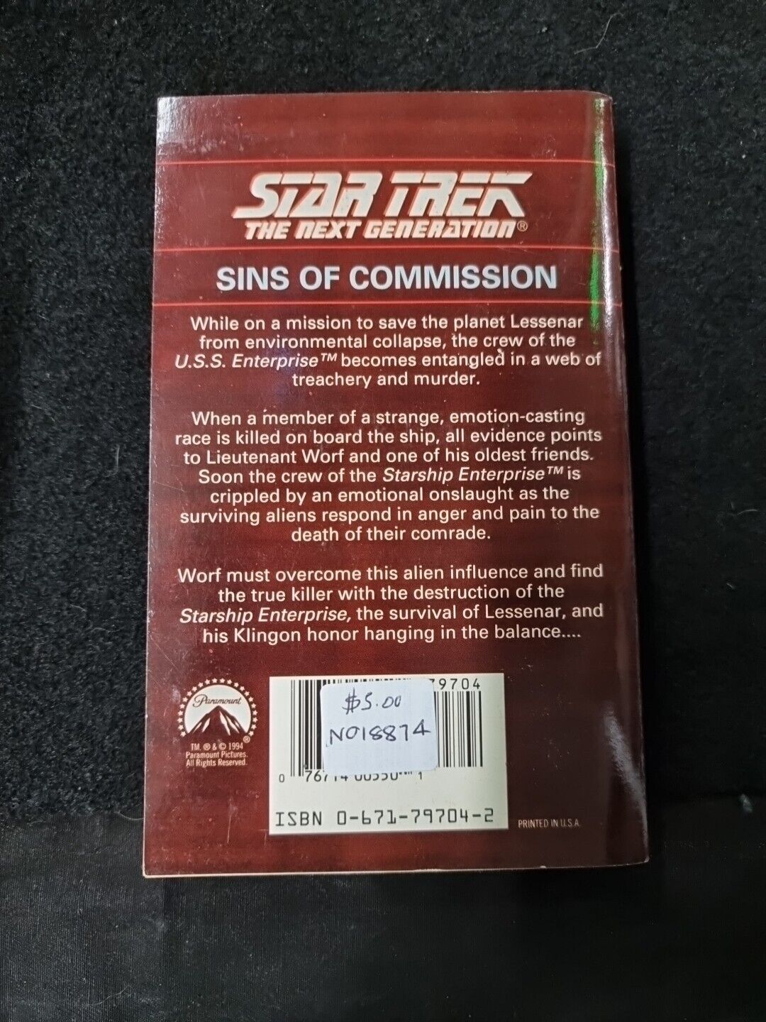 29 Sins of Commission Star Trek The Next Generation Paperback Book