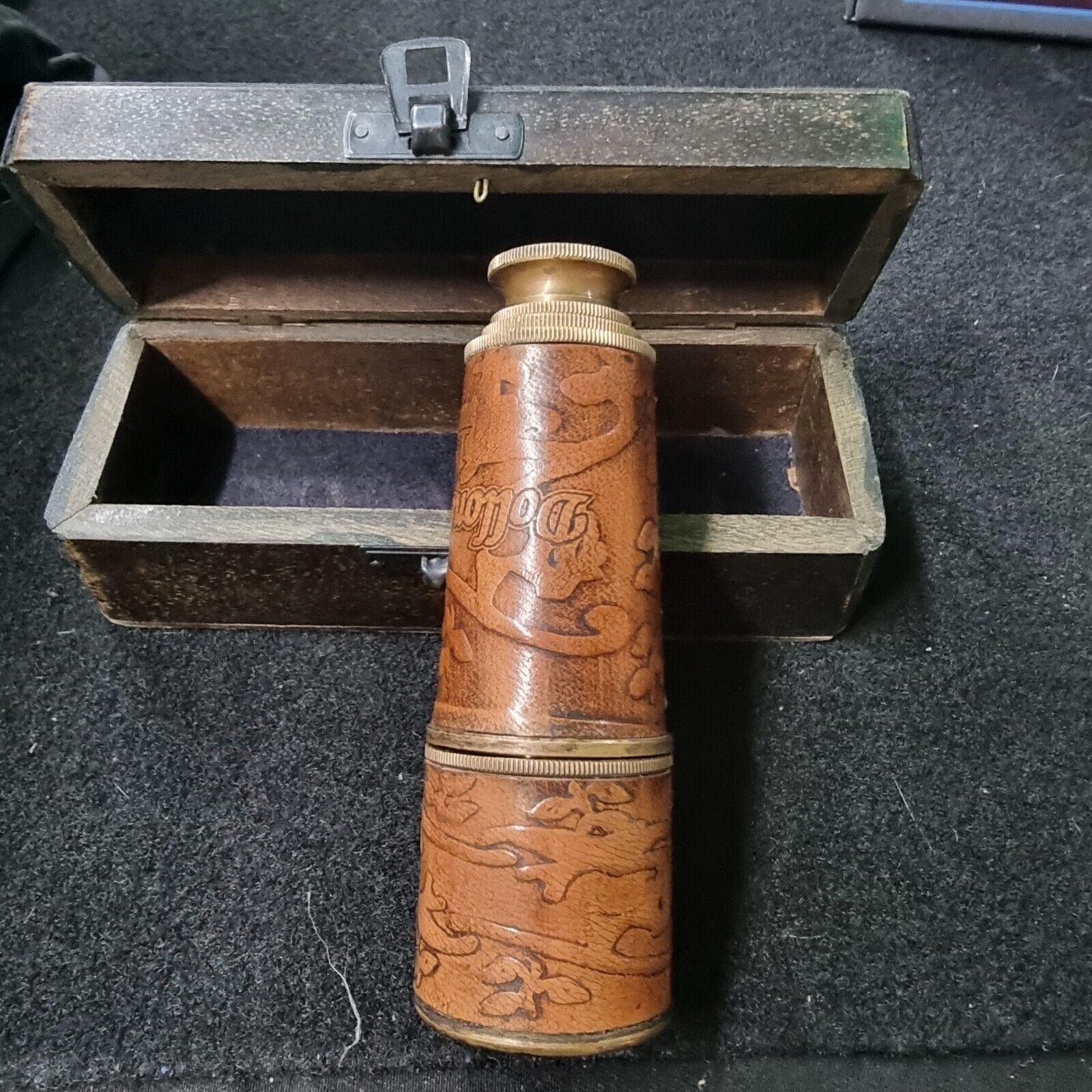 Antique Vintage Telescope with Wooden Box Marine Spyglass collectible gift