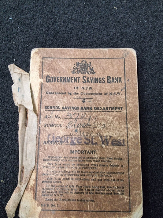 1929 Government Savings Bank  Book Of NSW