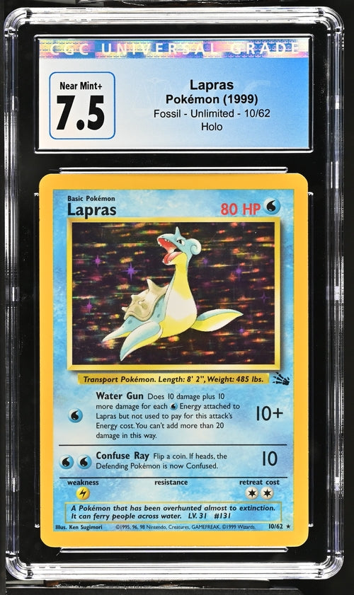 Pokemon Lapras 1999 Fossil Unlimited 10/62 Holo CGC Graded Card - N08878