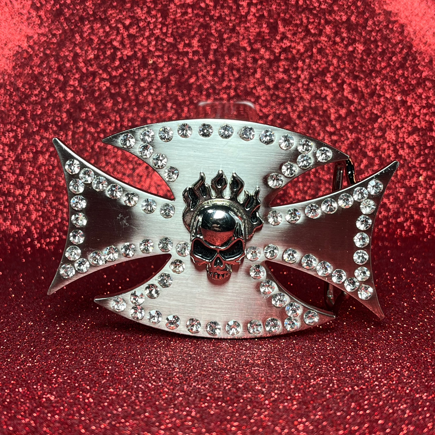 Cross Bling Flame Skull - Belt Buckle