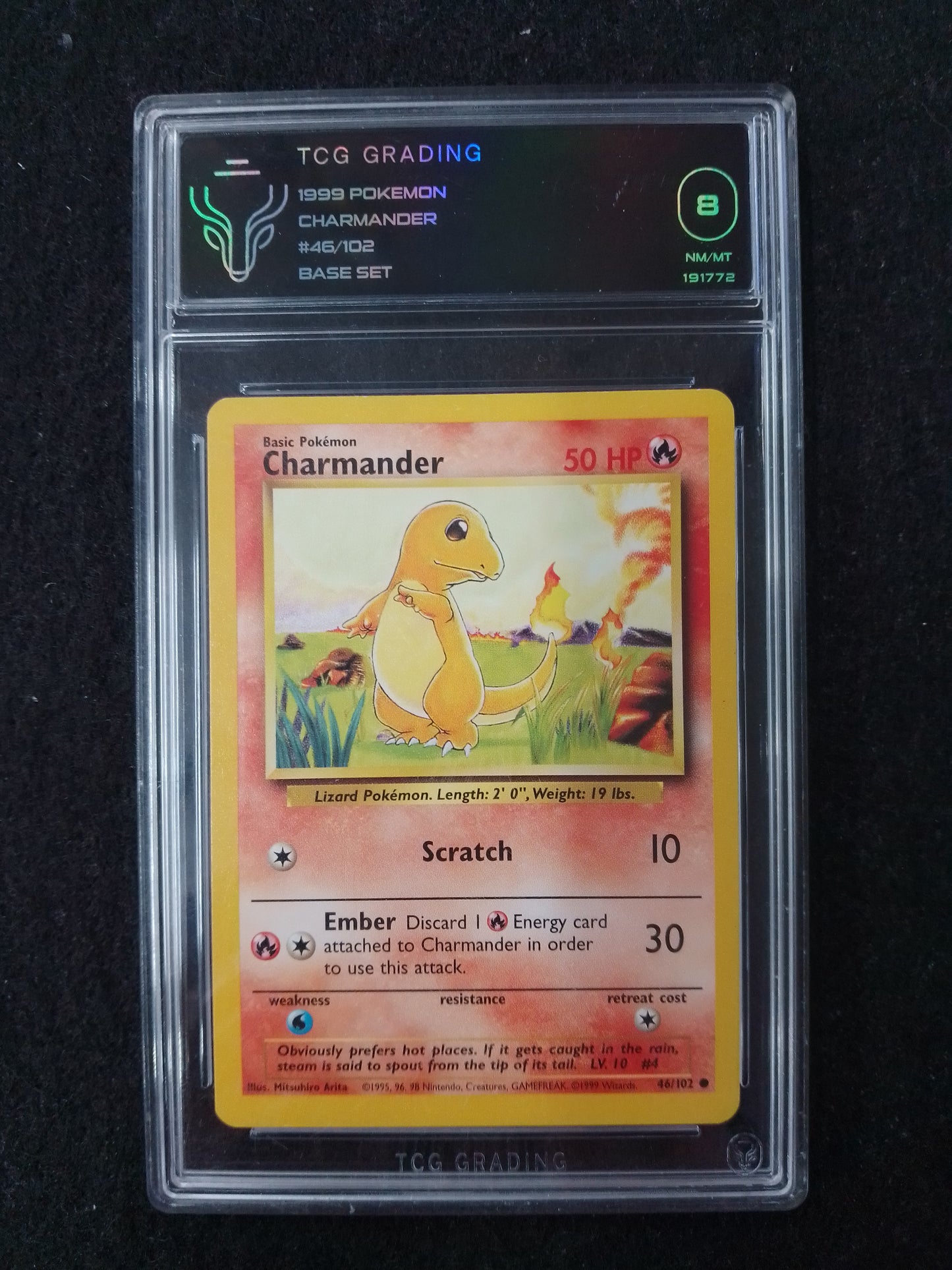 Pokemon 1999 Charmander #46/102 Base Set - TCG Graded Card - N08894