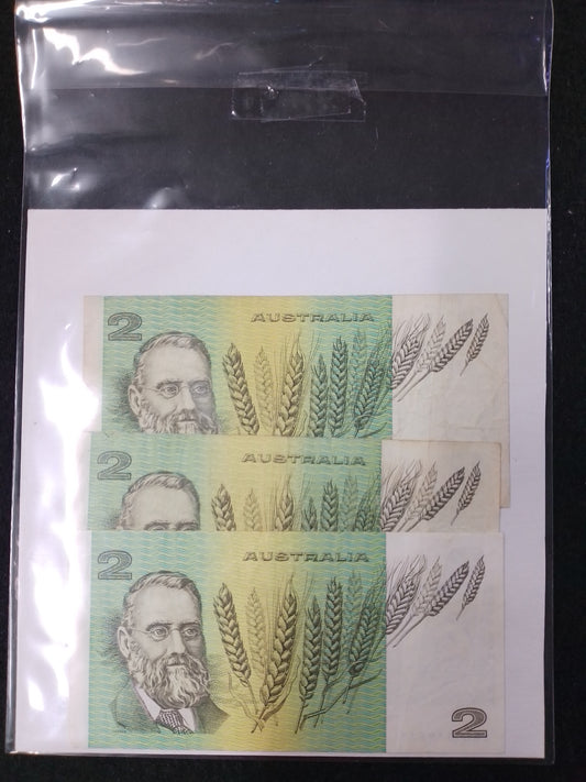 3 x Australian Two Dollar Notes - N08976