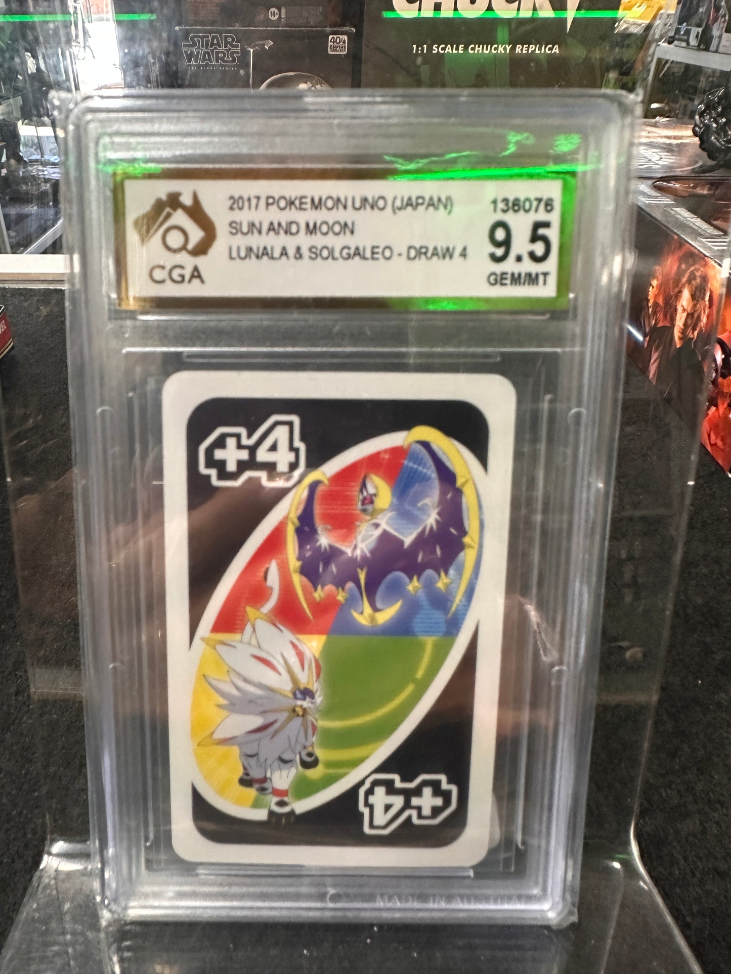 2017 Pokemon Uno (Japan Sun & Moon Lunala & Solgaleo Draw 4 9.5GEM/MT