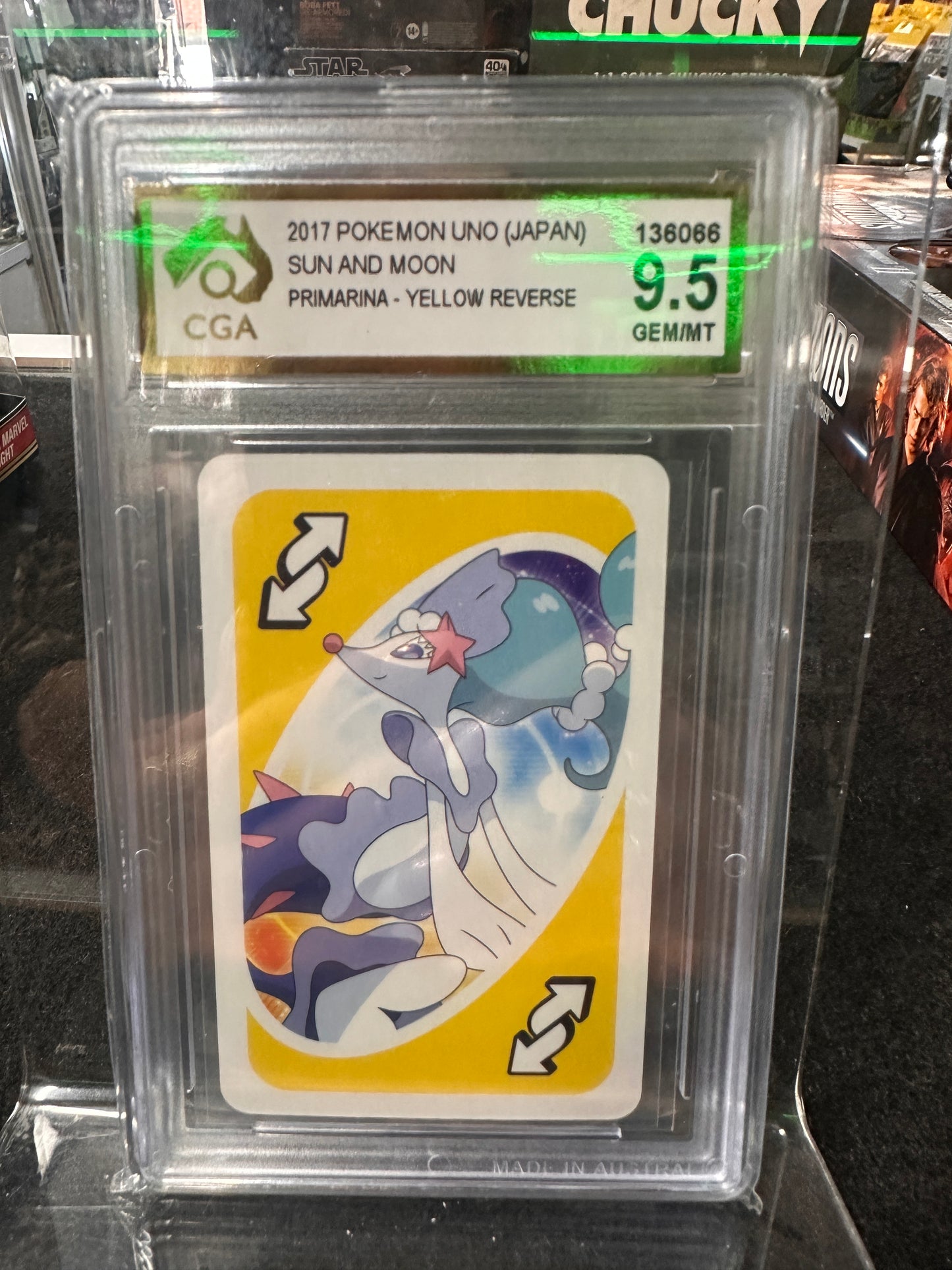 2017 Pokemon Uno (Japan Sun & Moon Primarina Yellow Reverse 9.5GEM/MT