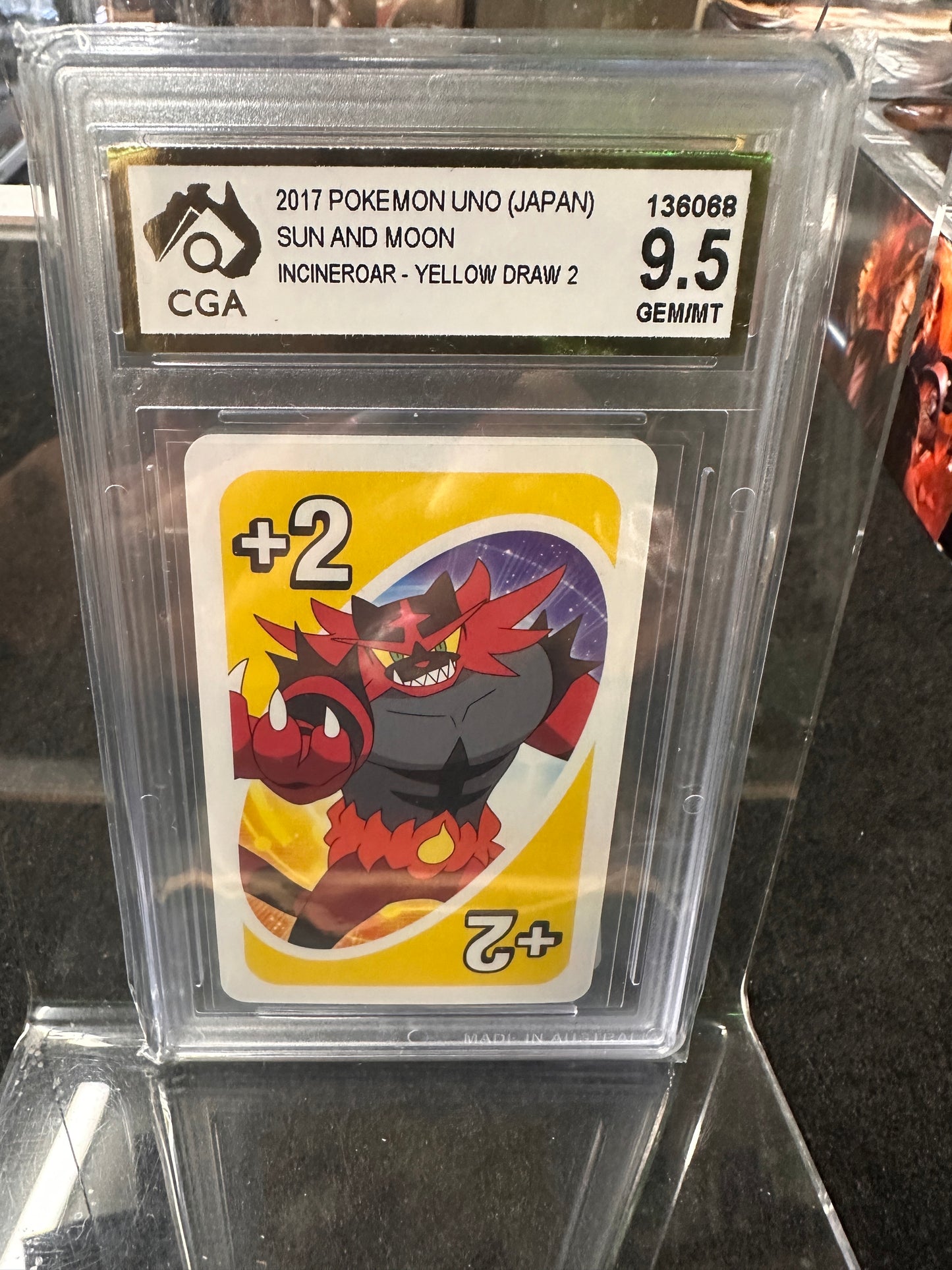 2017 Pokemon Uno (Japan Sun & Moon Incineroar Yellow Draw 2 9.5GEM/MT