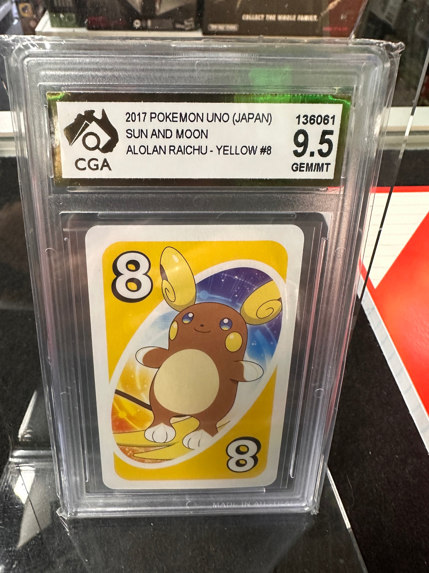 2017 Pokemon Uno (Japan Sun & Moon Alolan Raichu Yellow #8 9.5GEM/MT