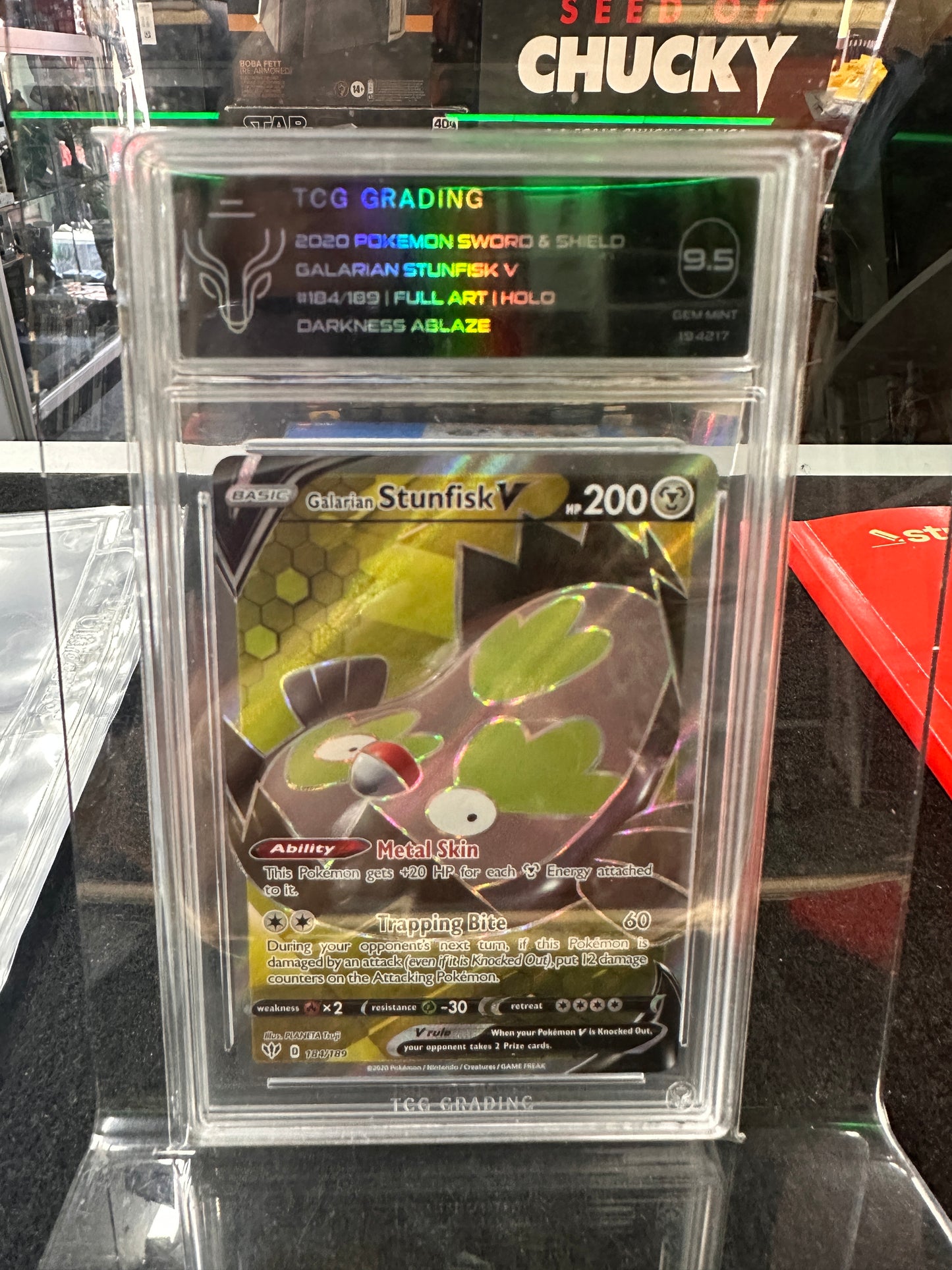 2020 Pokémon Stunfisk Full Art V 184/189 Darkness Ablaze Holo TCG 9.5 GEM/MNT