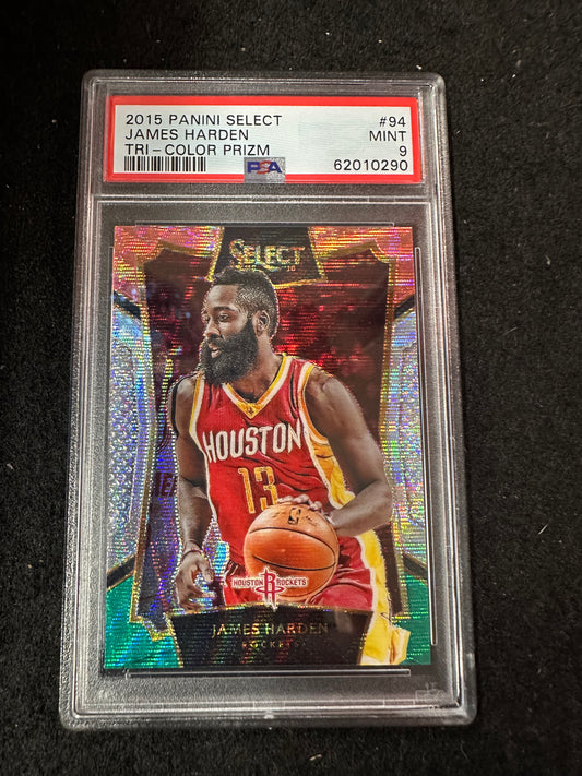 2015 PANINI SELECT JAMES HARDEN TRI-COLOR PRIZM #94 MINT 9