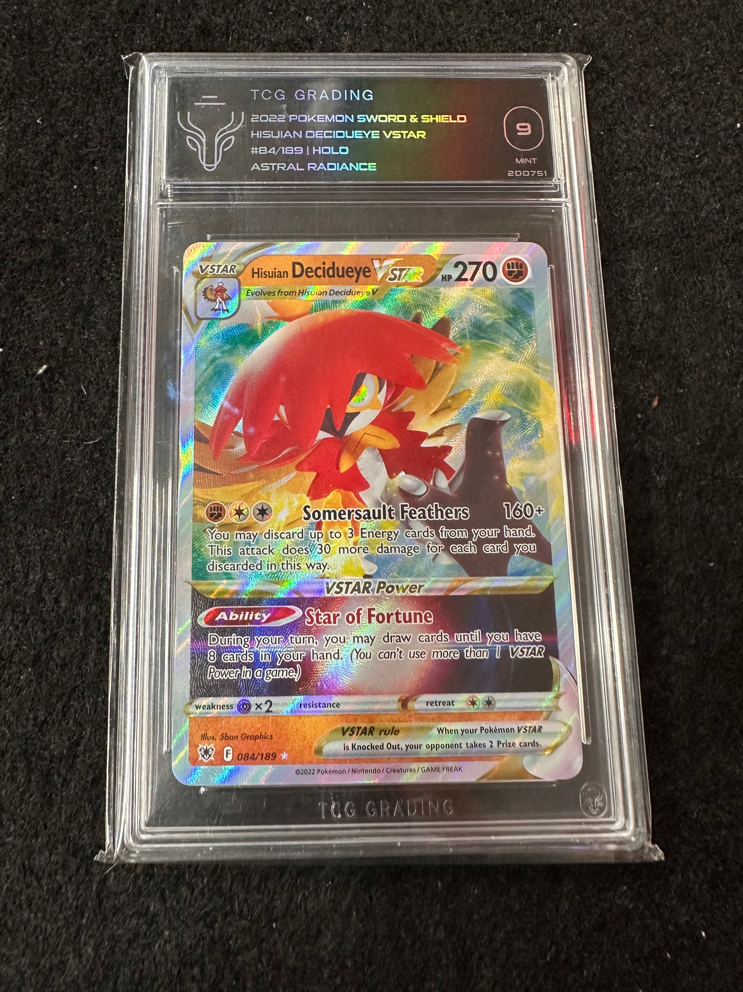 2022 POKEMON SWORD & SHIELD HISUIAN DECIDUEYE VSTAR HOLO TCG 9 MINT