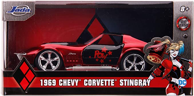 Jada Toys DC Comics 1:32 Harley Quinn 1969 Chevy Corvette Stingray Die-cast Car, Toys for Kids and Adults