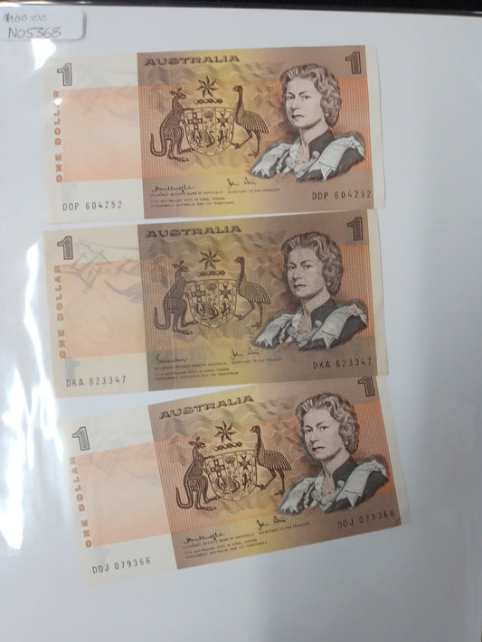 3 x Australian 1 Dollar Old Bank Notes - N05368