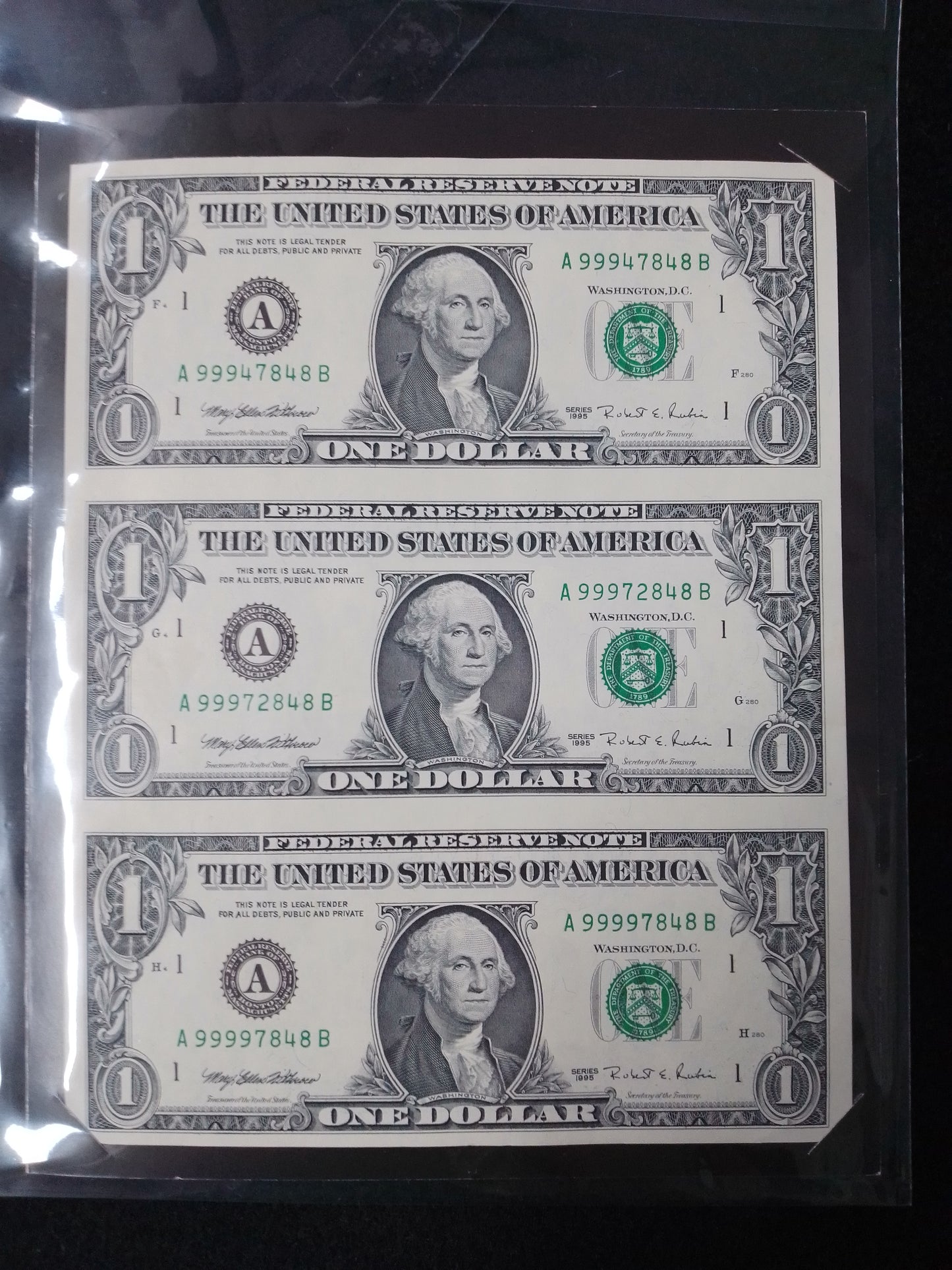 3x American 1 Dollar Notes Uncut - N05365