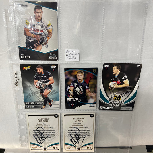 6 x Signed Panthers Nrl Cards