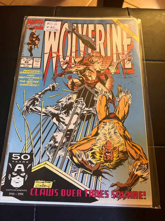 WOLVERINE #45 VOL1 MARVEL COMICS X-MEN SABRETOOTH APPS SEPTEMBER 1991