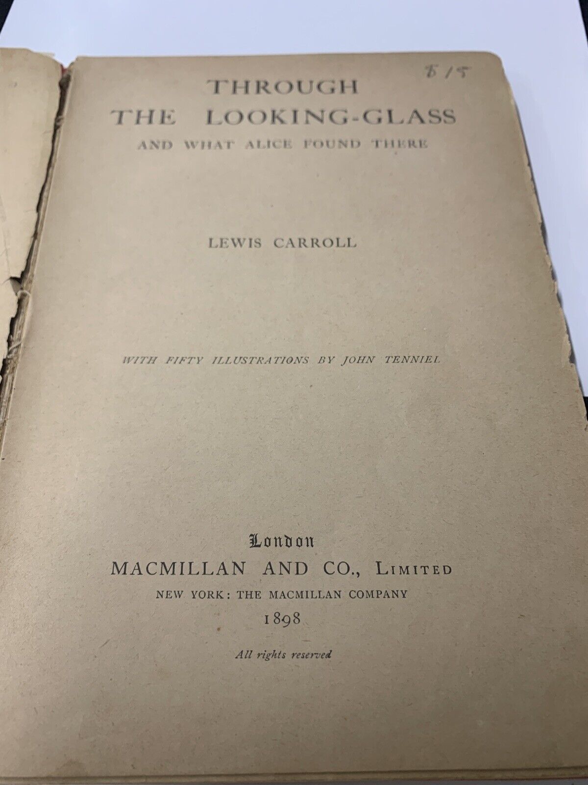 alice through the looking- glass 1898 Very Old Book In Poor Condition N05547