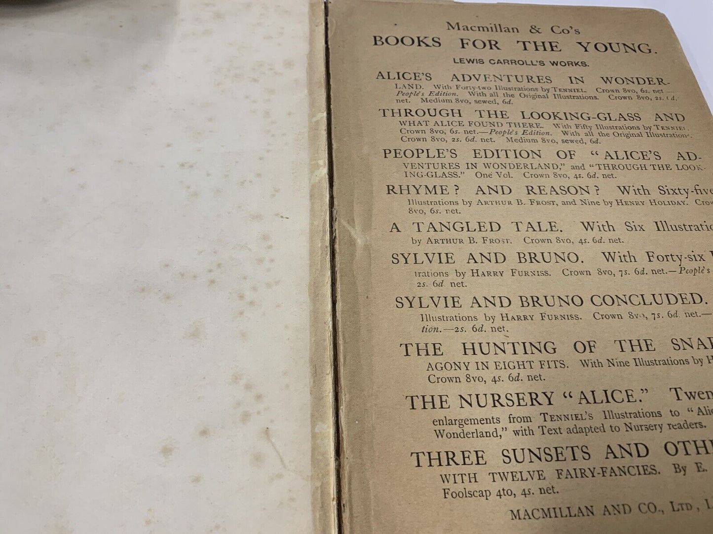 alice through the looking- glass 1898 Very Old Book In Poor Condition N05547