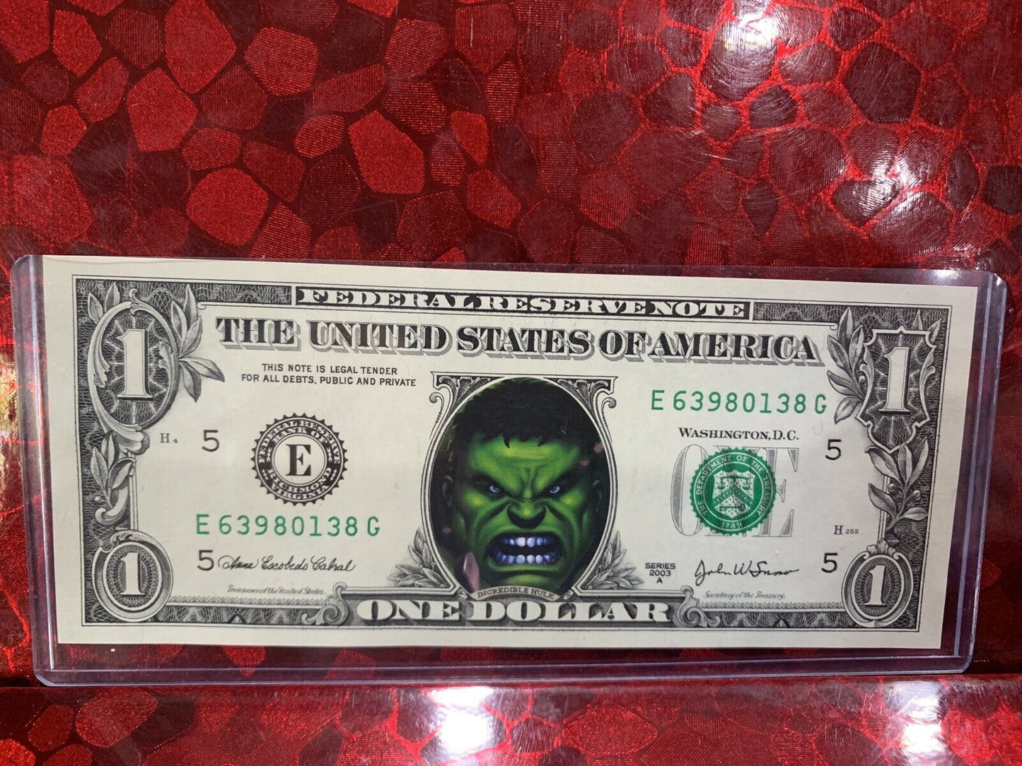 Celebrity money , Incredible Hulk , Real ,in Protective Sleeve , N03092