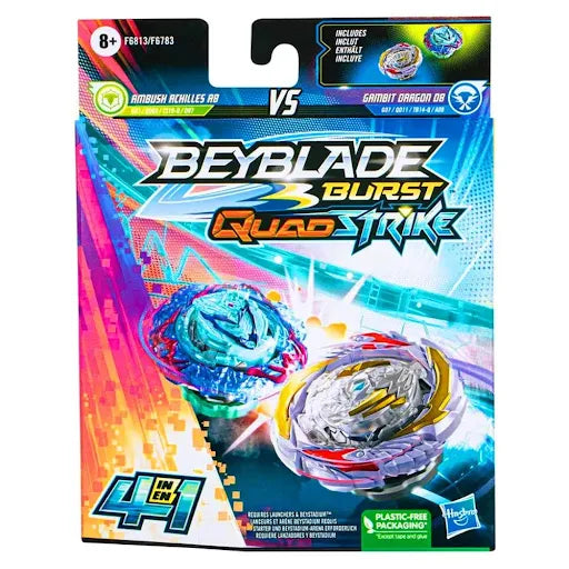 Beyblade Burst QuadStrike Dual Pack Ambush Achilles A8 Gambit Dragon D8 - N05456